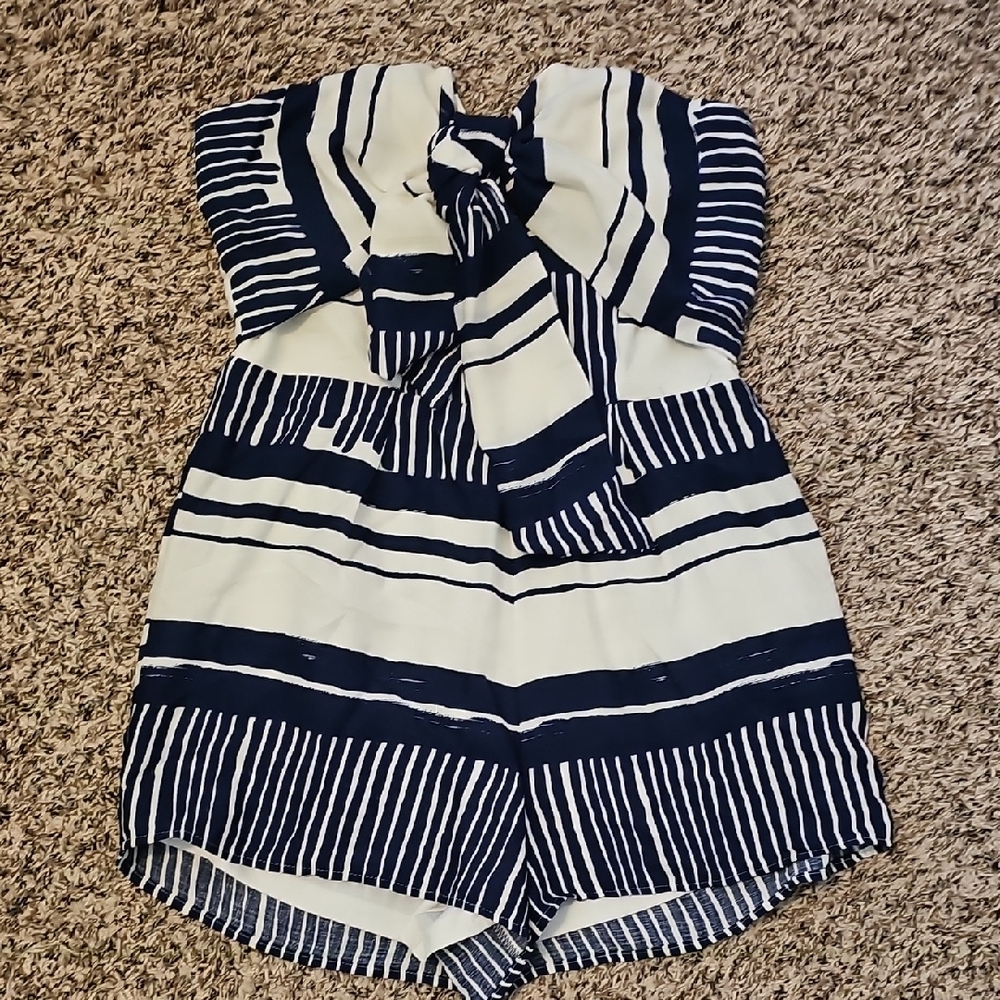 Navy and White Striped Kids Romper